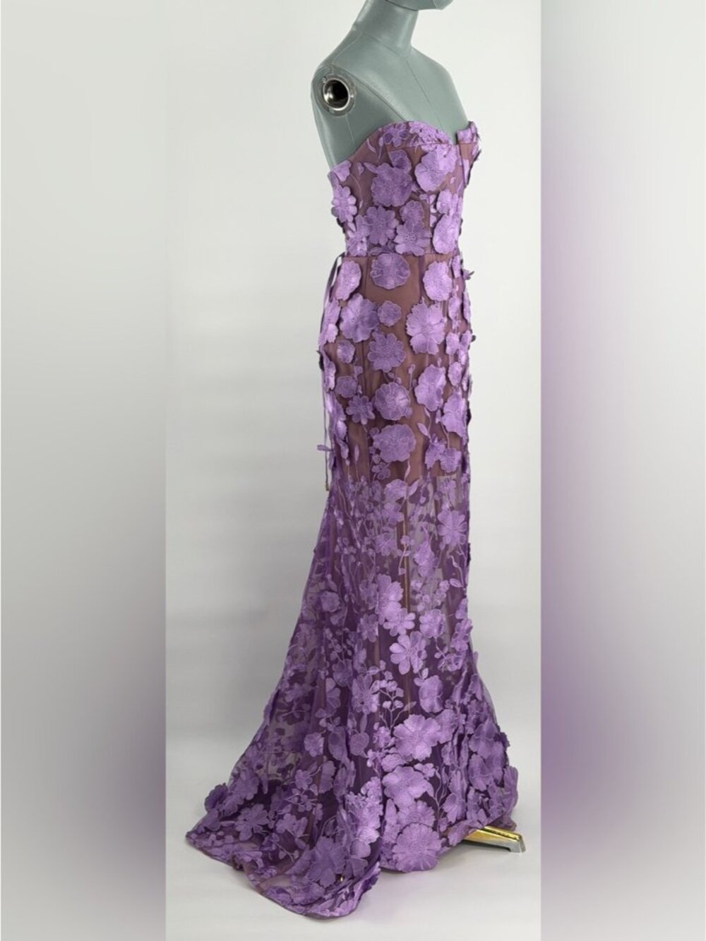 🆕 BRONX & BANCO 🧿 NWOT Jasmine Floral Embroidered Gown, Lilac - Sz M US 6 - Picture 4 of 14